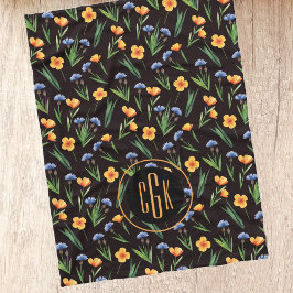 Monogram Watercolor Wildblommor Butterkoppen Mönst Fleecefilt