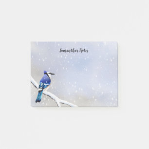 Monogram Watercolor Winter Snowfall Bird Blue Jay Post-it Block