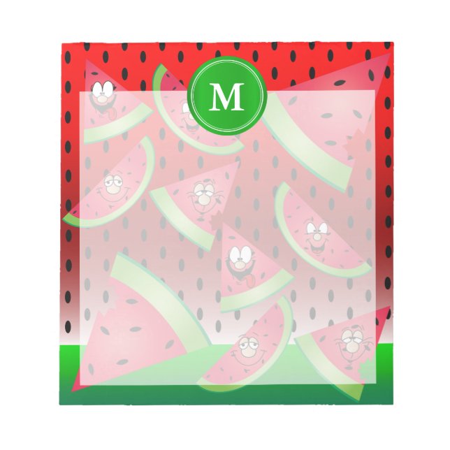 Monogram Watermelon Funny Ansikte Anteckningsblock (Framsida)
