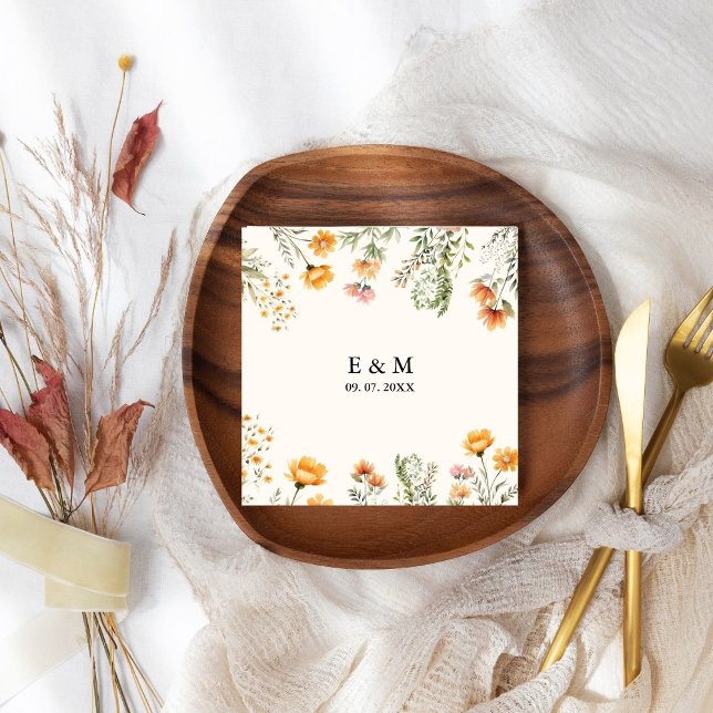 Monogram Weadow WildblommBoho Blommigt bröllop Pappersservett (Skapare uppladdad)