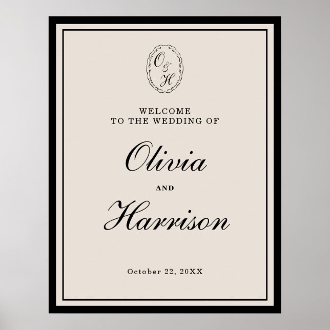Monogram Wedding Classic Welcome Sign Poster (Framsidan)
