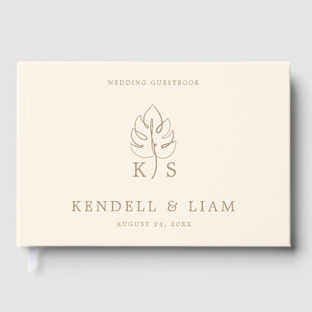 Monogram Wedding Logo Monstera Gästböcker (Framsida)