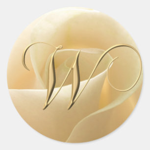 Monogram Wedding Stickers - brev W Runt Klistermärke