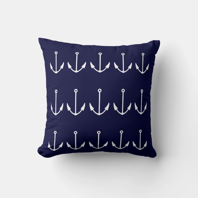 monogram WHALE SVAN ANCHORS WHITE on BLUE Kudde (Framsida)