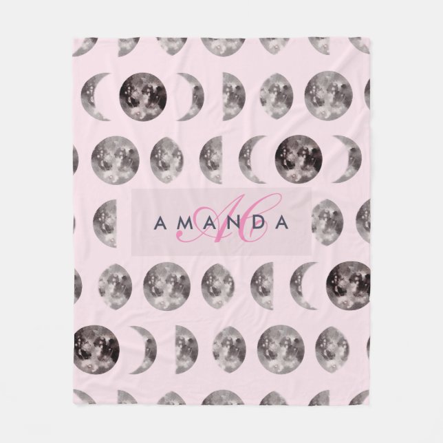 Monogram Whimsical Dreamy Måne Phases Gifts Fleecefilt (Framsidan)