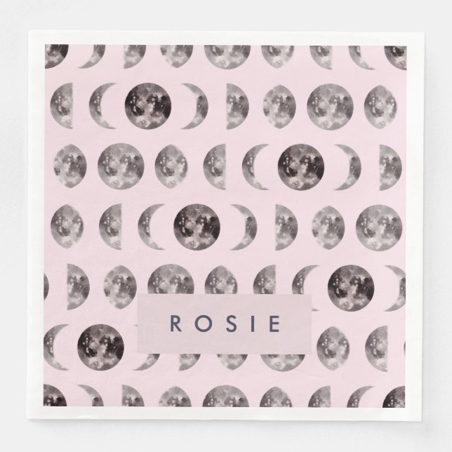 Monogram Whimsical Dreamy Måne Phases Gifts Pappersservett (Framsida)