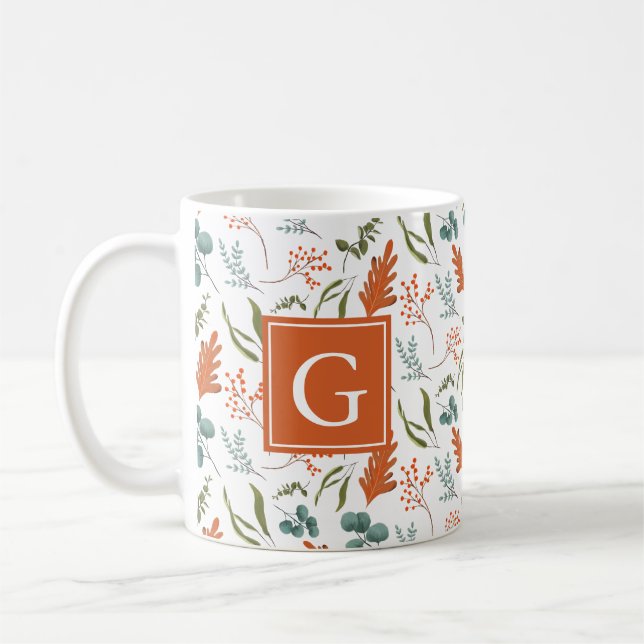 Monogram Whimsical Fall Botanicals Mönster Kaffemugg (Vänster)