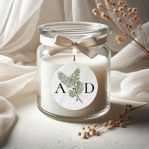 Monogram Whimsical Grönt och Guld Gräs Bröllop Runt Klistermärke