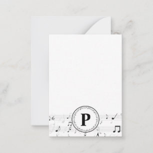 Monogram Whimsical Music Note Musician Anteckningskort