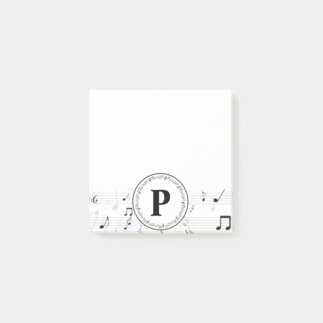 Monogram Whimsical Music Note Musician Post-it Block (Framsida)