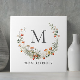 Monogram Whimsical Watercolor Blommigt Botanical Kakelplatta