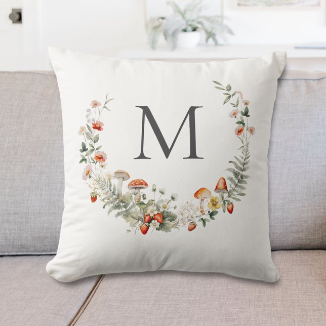 Monogram Whimsical Watercolor Blommigt Botanical Kudde (In situ)