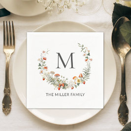 Monogram Whimsical Watercolor Blommigt Botanical Pappersservett