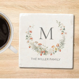 Monogram Whimsical Watercolor Blommigt Botanical Stenunderlägg