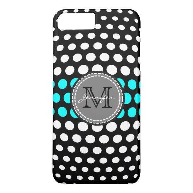 Monogram White & Aqua Polka dots Mönster Case-Mate iPhone Skal (Baksida)