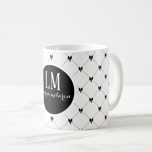 Monogram White & Black Bow Script Kaffemugg (Framsida höger)