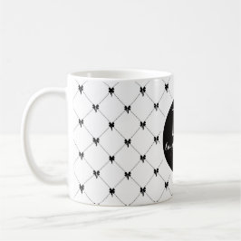 Monogram White & Black Bow Script Kaffemugg