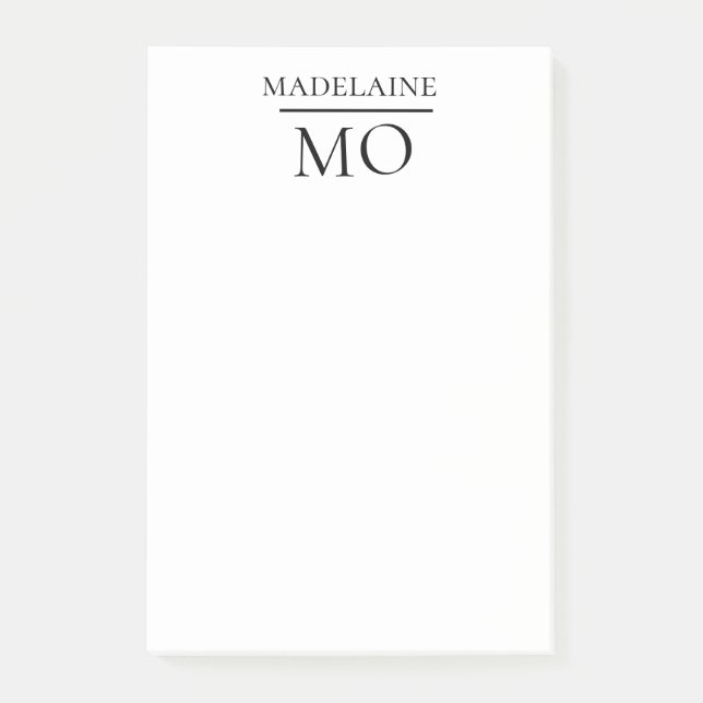 Monogram White Black Personal Post-it Block (Framsida)