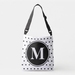 Monogram White Black Polka dots Citat Axelväska