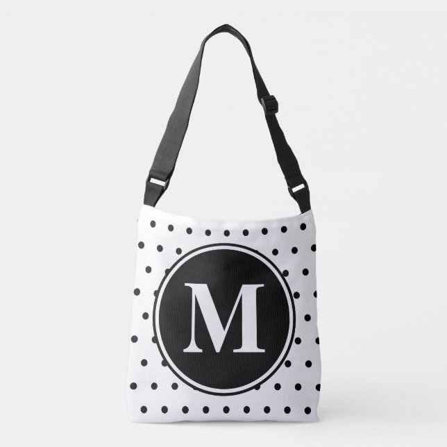 Monogram White Black Polka dots Citat Axelväska (Framsida)