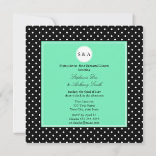 Monogram White Black, Seafoam Polka Dot Rehearsal Inbjudningar