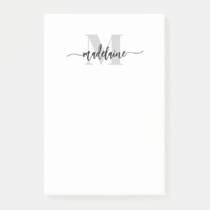 Monogram White Black Silver Personal Post-it Block