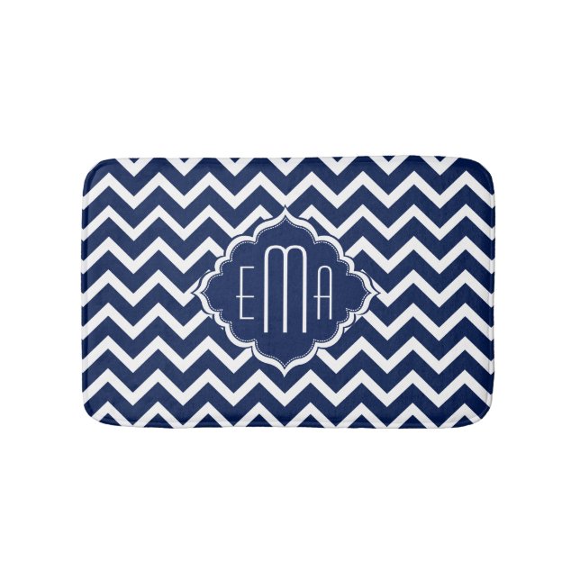 Monogram White & Blue Geometric Zigzag Chevron Badrumsmatta (Framsidan)