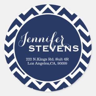 Monogram White & Blue Geometric Zigzag Chevron C Runt Klistermärke