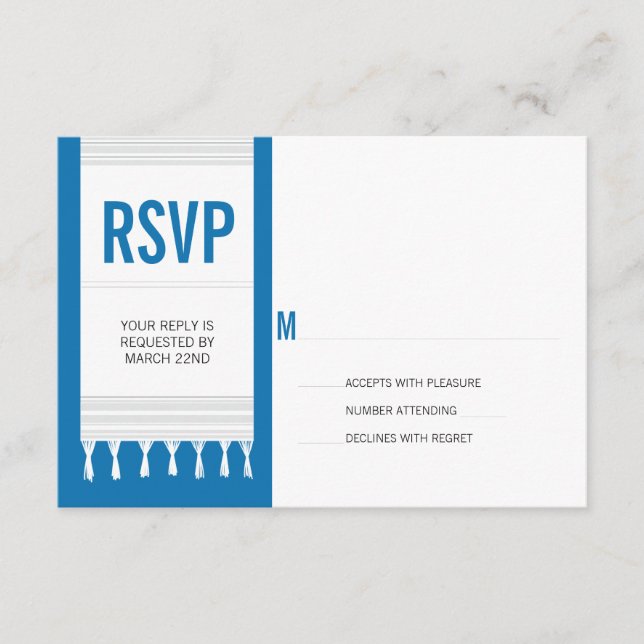 Monogram White Blue Tallit Pub Mitzvah OSA Reply Kort (Framsida)