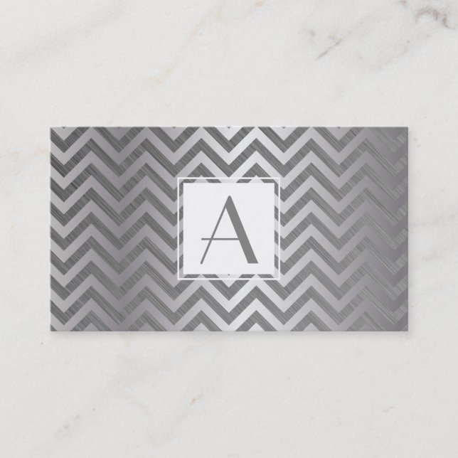 Monogram White Box Chevron Metallic Mönster Visitkort (Framsida)