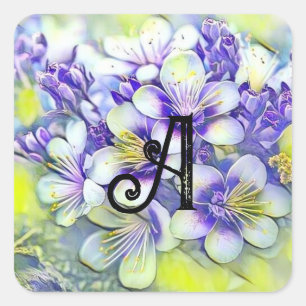 Monogram White Cherry Blommars Watercolor Fyrkantigt Klistermärke