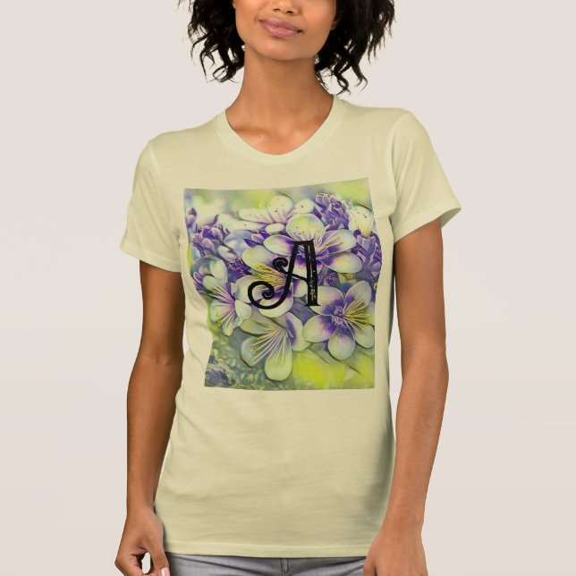 Monogram White Cherry Blommars Watercolor T Shirt (Framsida)