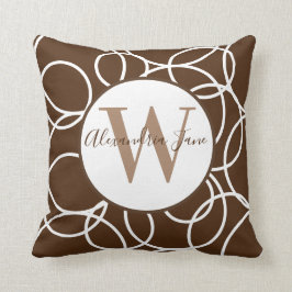 Monogram White Circles Brown Modern Abstrakt Kudde