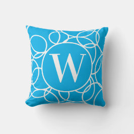 Monogram White Circles Himlar Blue Modern Abstrakt Kudde