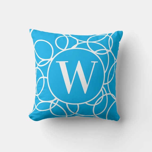 Monogram White Circles Himlar Blue Modern Abstrakt Kudde (Framsida)