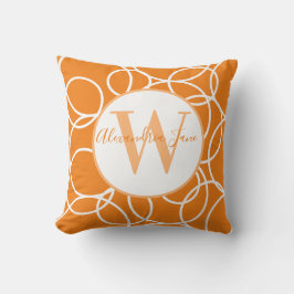 Monogram White Circles Orange Modern Abstrakt Kudde