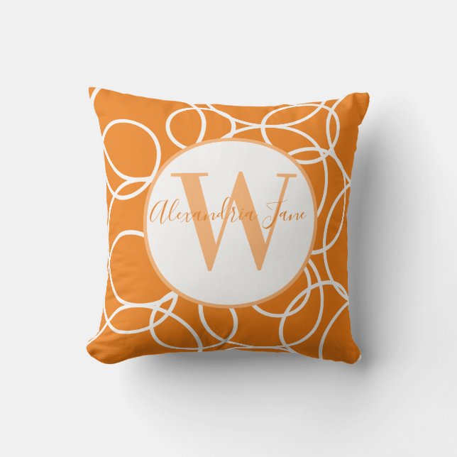 Monogram White Circles Orange Modern Abstrakt Kudde (Framsida)
