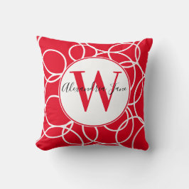 Monogram White Circles Red Modern Abstrakt Kudde