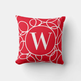 Monogram White Circles Red Modern Abstrakt Kudde