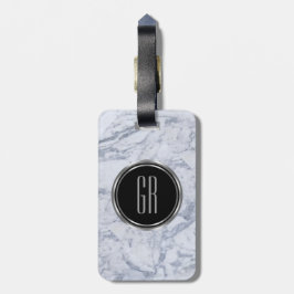 Monogram White Faux Marble Stone Mönster Bagagebricka
