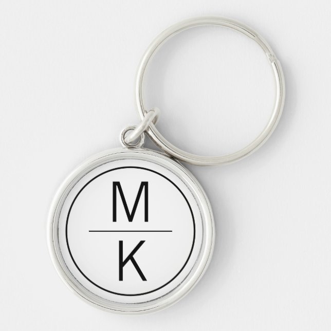 Monogram White GL Splitter Rund Silverfärgad Nyckelring (Framsidan)