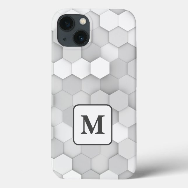 Monogram White & Grått Geometric Hexagon Mönster (Baksida)