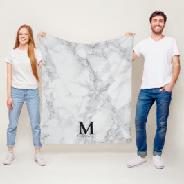Monogram White Grått Marble Fleecefilt