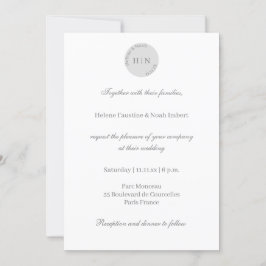 Monogram White Grått Modern minimalist Bröllop Inbjudningar