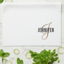 Monogram White Guld Elegant  Kitchen Towel