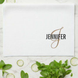 Monogram White Guld Elegant Kitchen Towel Kökshandduk