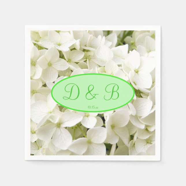 Monogram White Hydrangea Bröllop Pappersservett (Framsidan)