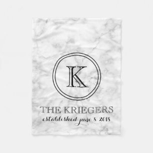 Monogram White Marble Bröllop Årsdag Fleecefilt