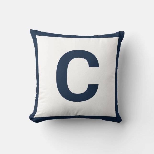 MONOGRAM WHITE NAVY DUBLESITED Cushion Pillow Kudde (Framsida)