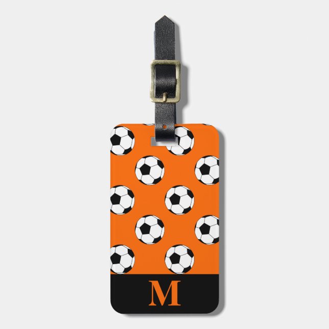 Monogram White Ocer Football Bollar, Orange Bagagebricka (Vertikal Framsida)